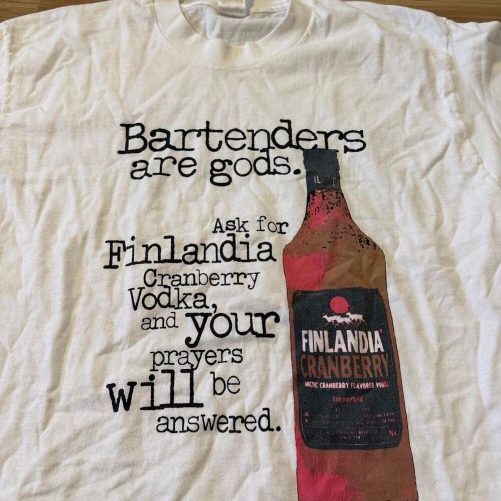 Vintage 90s Finlandia Cranberry Vodka Bartenders Are Gods humor graphic SZ large